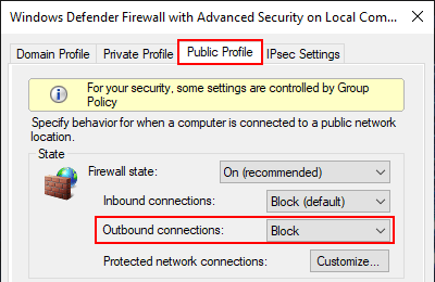 Как use a firewall to block outbound connections