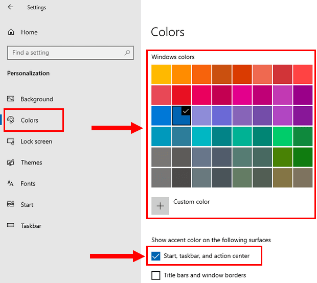 how to change the taskbar color windows 10