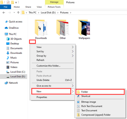 how do i create a new folder in windows 10