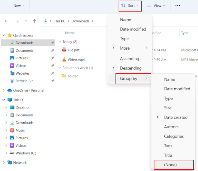 How To Make File Explorer Stop Grouping Files By Date