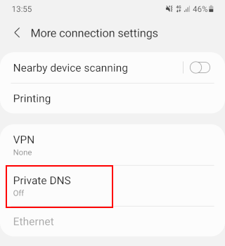 Private DNS setting on an Android phone