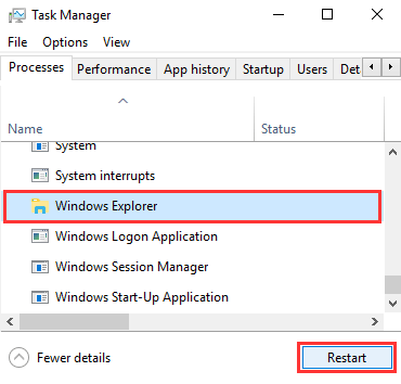 restart windows 10 taskbar