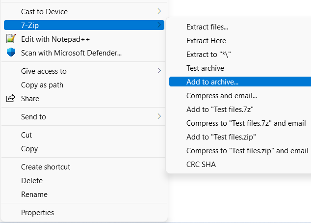 7-Zip add to archive