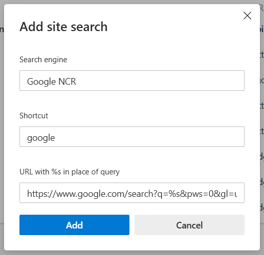 Add a custom search engine to Edge