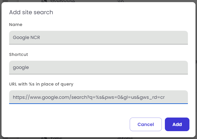 Add custom search engine to Brave browser