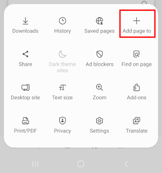 Add a website to the home screen on Android using Samsung Internet