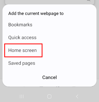 Add a website to the home screen on Android using Samsung Internet