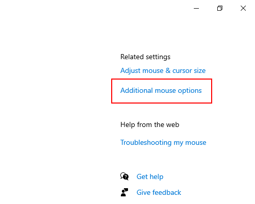 Additional mouse options in Windows 10