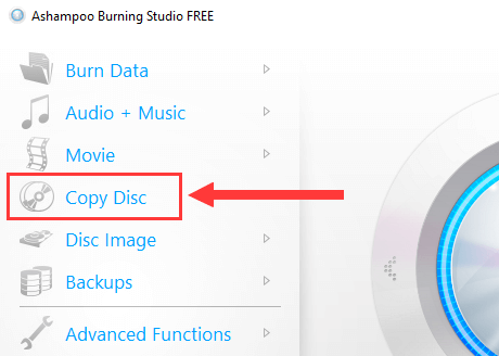 Ashampoo Burning Studio Free Copy Disc option