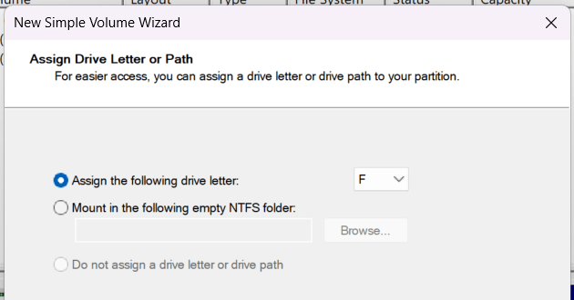 Assign a drive letter to a USB flash drive in Windows Disk Management