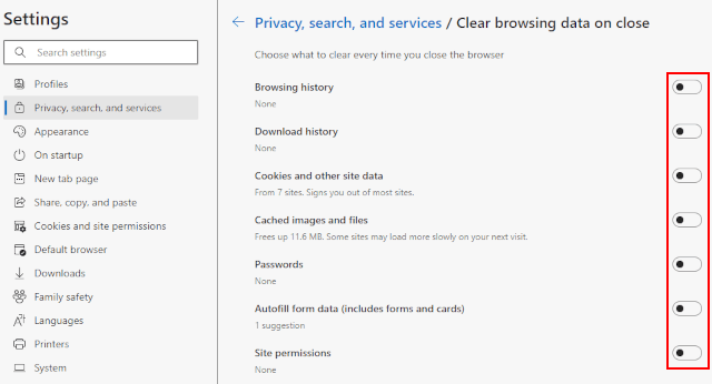 Automatically delete browsing data in Microsoft Edge