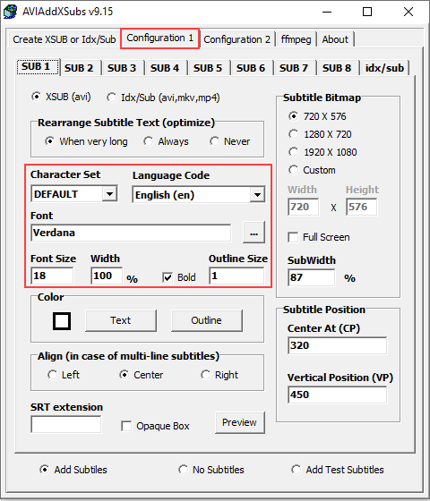 AVIAddXSubs configuration