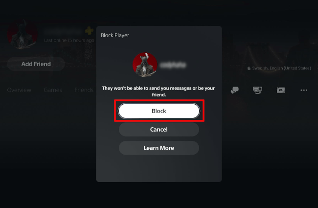 Block a player on the PS5