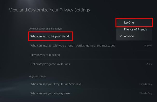 Block friend requests on PlayStation 5