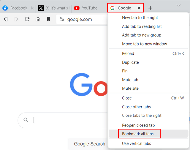 Bookmark all open tabs in Brave browser