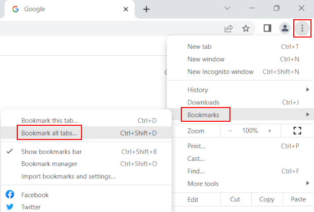 Bookmark all tabs in Google Chrome