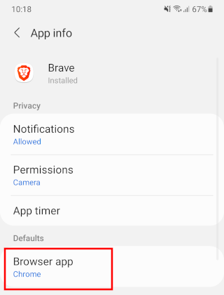 Brave browser browser app setting