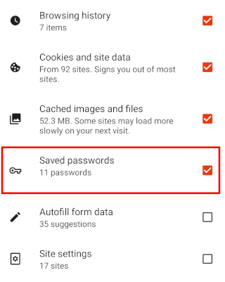 Brave browser select Saved passwords and other browsing data