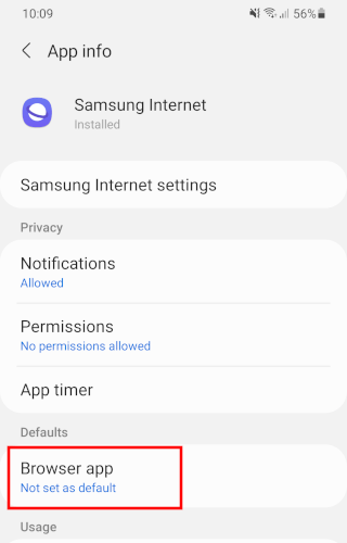 Browser app setting