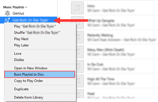 Burn Playlist to Disc option in iTunes