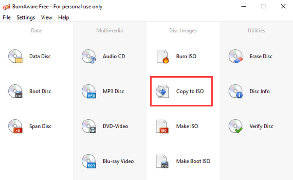 BurnAware Copy to ISO