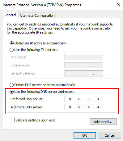 Change DNS in Windows 10