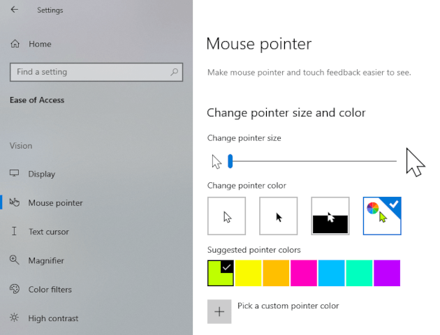 Change the mouse cursor size and color in Windows 10