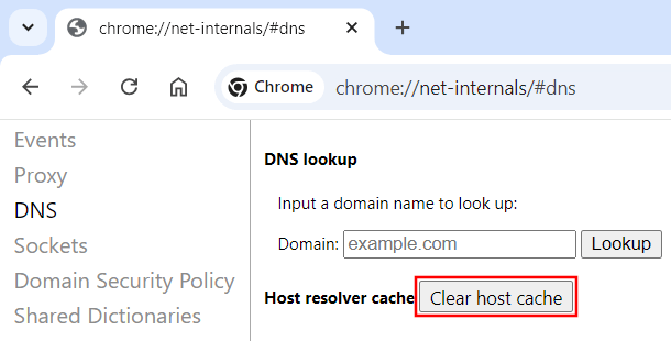 Clear host cache in Google Chrome