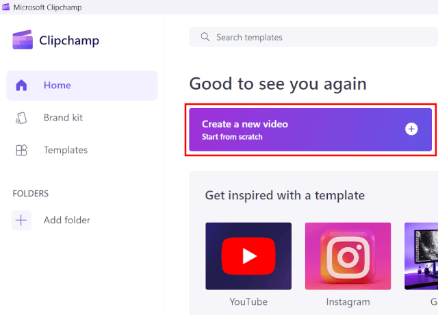 Clipchamp create a new video