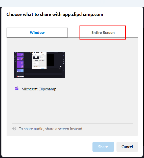 Clipchamp Entire screen