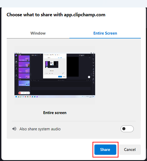 Clipchamp record button