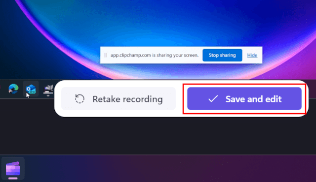 Clipchamp save and edit button