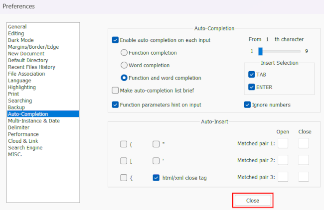 Close Notepad++ preferences