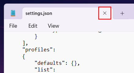 Close settings JSON file