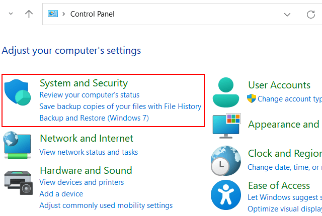 Control Panel System and Security