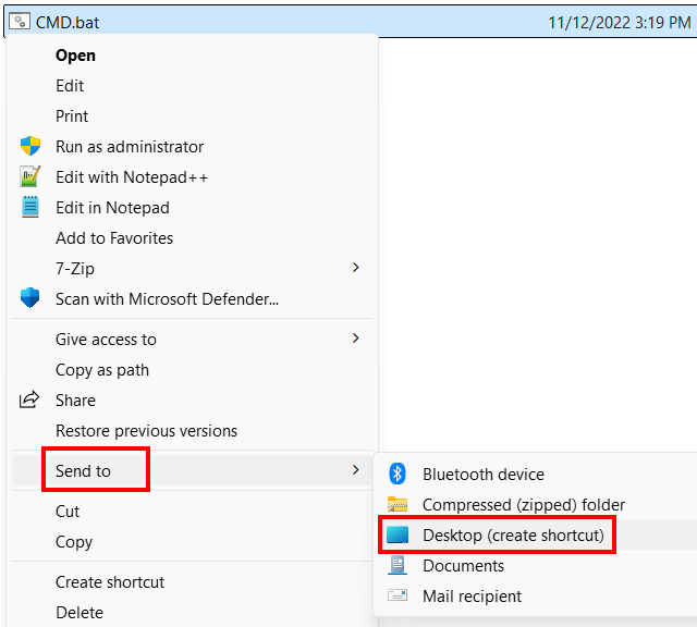 Create batch file desktop shortcut