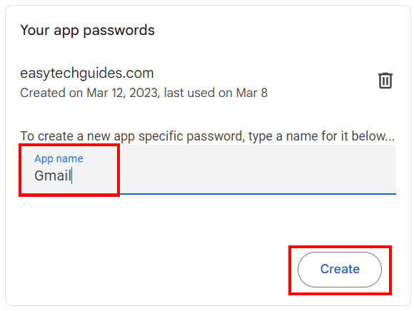 Create Google app password