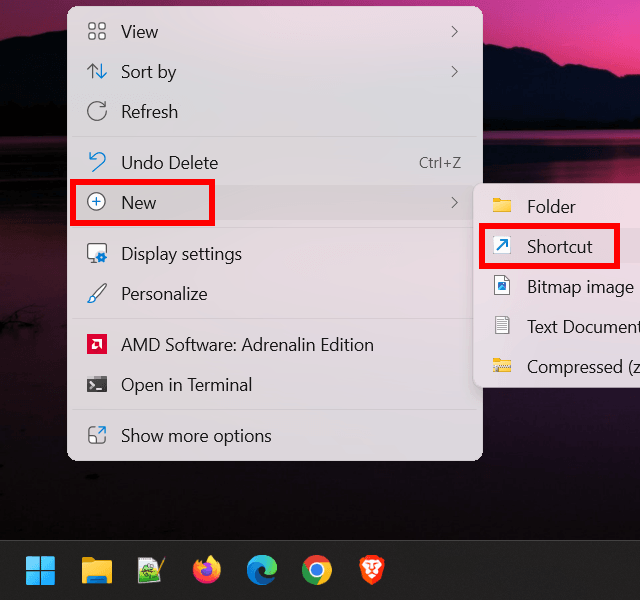 Create a new shortcut on desktop in Windows 11