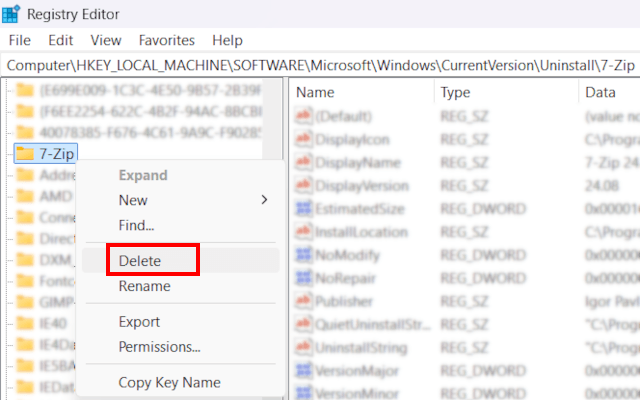 Delete an invalid entry in Windows 10 and 11