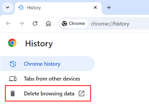 Delete browsing data in Google Chrome