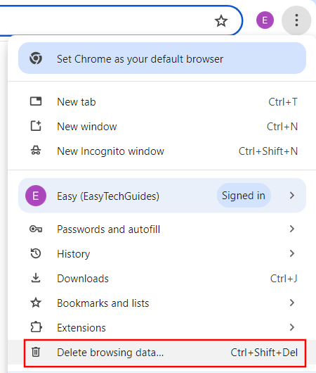 Delete browsing data in Google Chrome