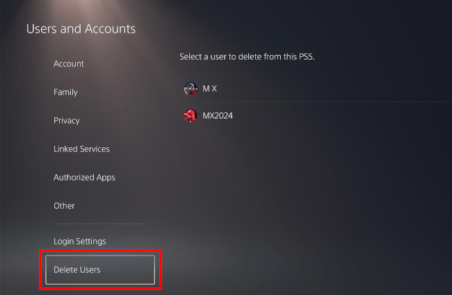Delete Users PS5