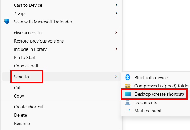 Desktop create shortcut