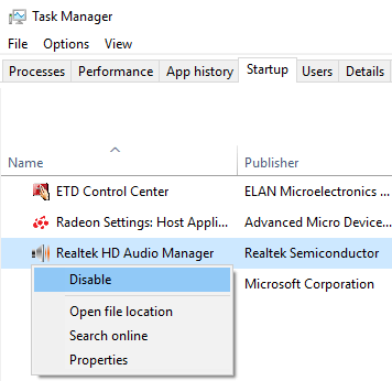 Disable Realtek HD Audio Manager