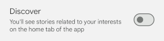 Discover turned off in the Google app