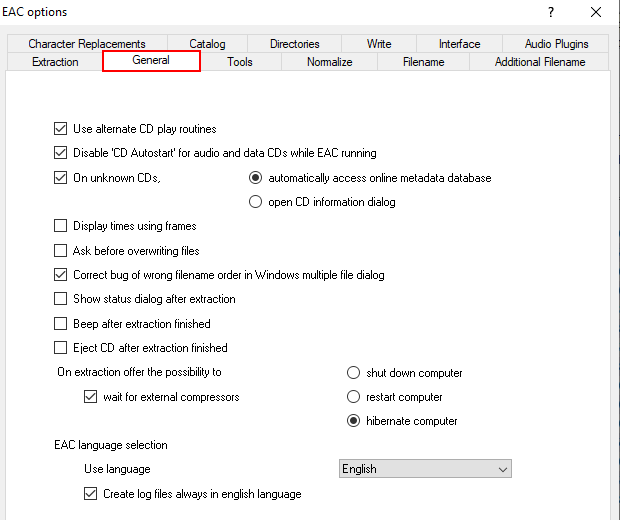 EAC general settings