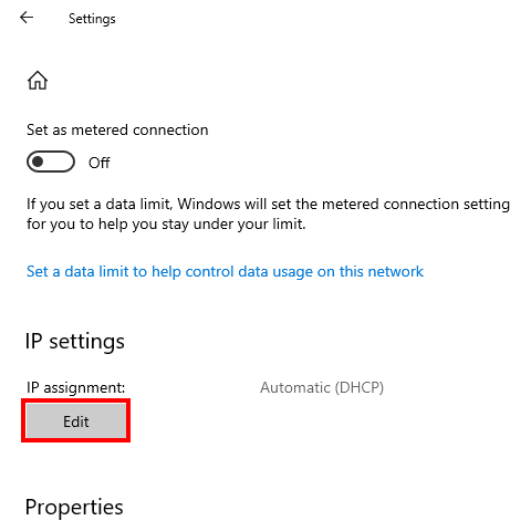 Edit IP settings in Windows 10