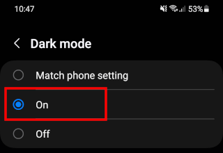 Enable dark mode in Samsung Internet on Android