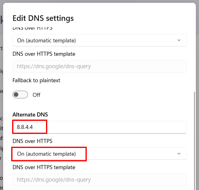 Enable DNS over HTTPS in Windows 11