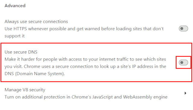 Enable secure DNS in Google Chrome